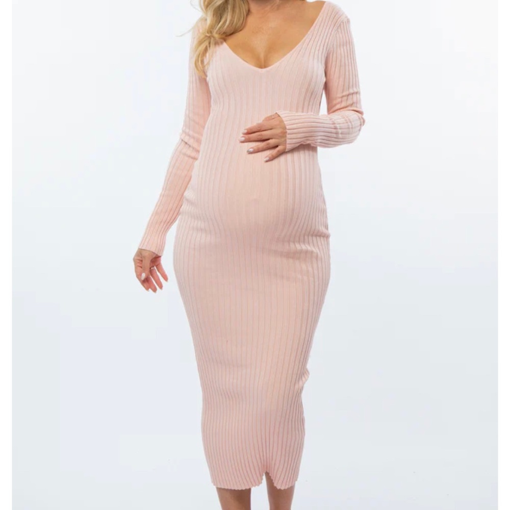 Pinkblush V-Neck Long Sleeve Fitted Maternity Maxi Dress